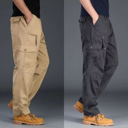 Men's Workwear Pants Multiple Pockets Outdoor Casual Trousers Wear-Resistant Loose Straight Leg Long Pants High Waist Zipper