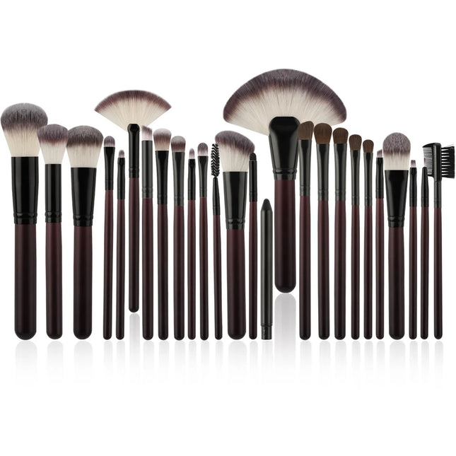 26-Piece Rosewood Pro Makeup Brush Set Premium Animal Hair Eco-Friendly Soft Brushes for Contouring, Blush & Highlighter