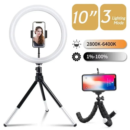 10 Inch LED Ring Light Photography Lighting Phone Ringlight With Tripod Stand Round Fill Lamp For Phone Live Video Selfie Lamp