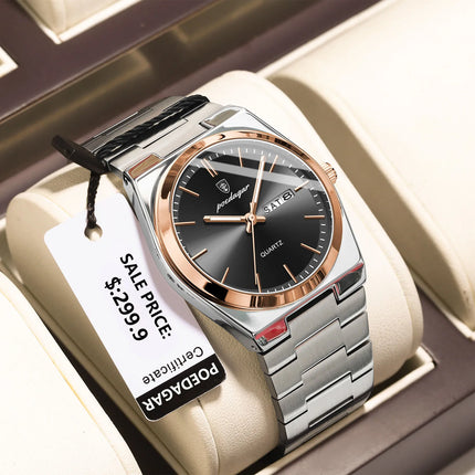 POEDAGAR Luxury Watches For Men Stainless Steel Waterproof Luminous Men's Watch Date Week Fashion Casual Men's Quartz Watch Reloj