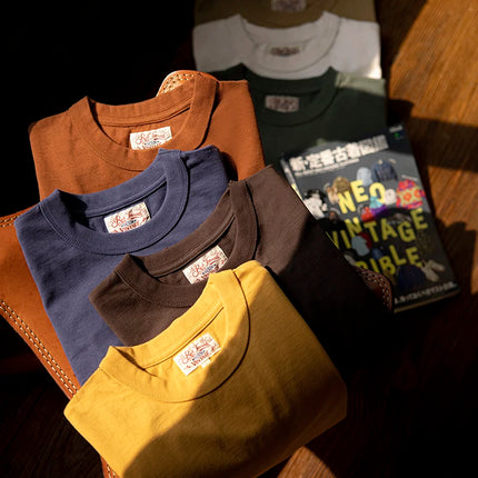 Red Tornado 270g Plain T-Shirts Amekaji Men Heavyweight Cotton Crew Neck Tee Shirt