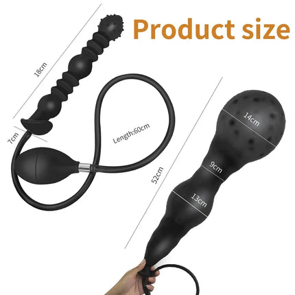 Super Long 5 Beads Inflatable Anal Plug Silicone Column Expandable Big Butt Plug Dildo Pump Ass Dilator BDSM Sex Toy for Couples