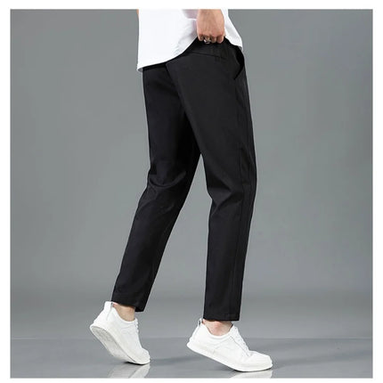 Summer Ice Silk Men's Pants Elastic Straight Leg Sweatpants Black Gray Thin Business Casual M-5XL Outdoor Breathable