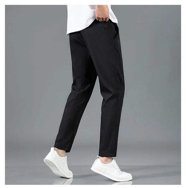 Summer Ice Silk Men's Pants Elastic Straight Leg Sweatpants Black Gray Thin Business Casual M-5XL Outdoor Breathable