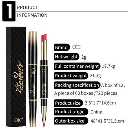 QIC Lipstick Lipliner Pen Matte Velvet Lip Liner Pencil Contour Makeup Sexy Red Lip Stick Long Lasting Cosmetics