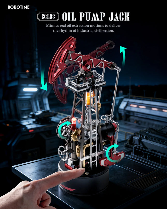 ROKR Industrial City Series 3D Puzzle Oil Pump Jack Mechanical Model Building Kit 127-Piece DIY Toys with Lights & Motion for Home Decor Gift for Adults Kids