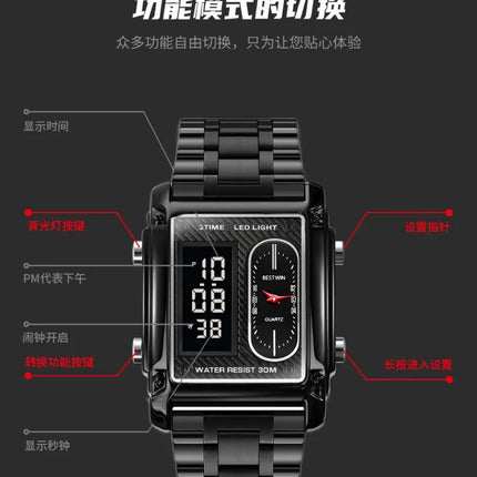 Men Wrist Watches Top Brand Luxury Relogio Masculino Stainless Steel Band Watch For Male Clock Men Dual Display Wrist Watch