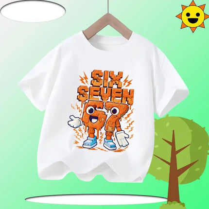 Boys T Shirts 6 To 7 Years T-Shirt 67 Number Print Casual Italian Brainrot Summer Top Suitable for Funny Gift for Casual Attire