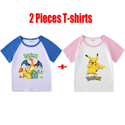 1/2 Pieces Pokemon Cartoon Tees For Boys Clothing Summer Children 100% cotton Short Sleeve T-shirts Printed T-shirt for girls