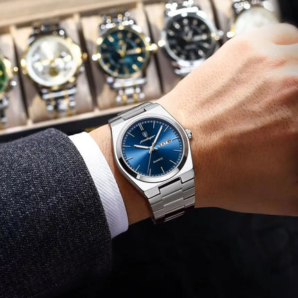 POEDAGAR Luxury Watches For Men Stainless Steel Waterproof Luminous Men's Watch Date Week Fashion Casual Men's Quartz Watch Reloj