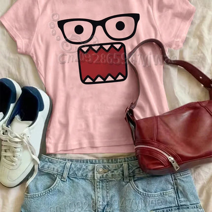 Girl Cute Casual Funny Girl Kpop Glasses Graphic Tee Pink Short Sleeve O-Neck Summer Top Women'S Fashion Streetwear Y2k T-Shirt