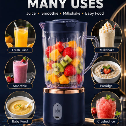 Food Grade 800ml Wireless Blender 1500mAh Battery 6 Blade Fruit Juicer Cup 30W Portable Smoothie Mixer For Shakes Drinks