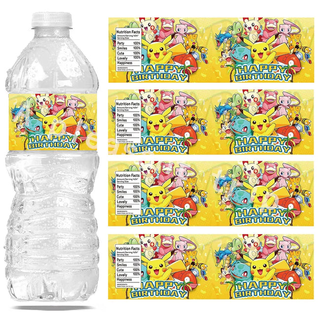 20pcs Pokemon Stickers Pikachu Water Bottle Sticker Party Favors Sun Protection and Waterproof Birthday Decoration Baby Shower ﻿