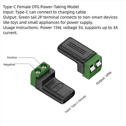 1-4Pcs Solderless Plug USB C to 2Pin Terminal Adapter Screw 5V Crimp Terminal Block Green Type-C to 2 Pin Charging Connector