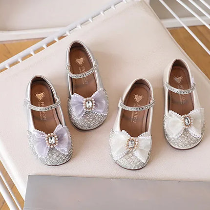 Girls' Princess Shoes, Sweet Bow Sequins, Fashionable Single Shoes, Children's Soft Soled Anti Slip Temperament Dress Shoes