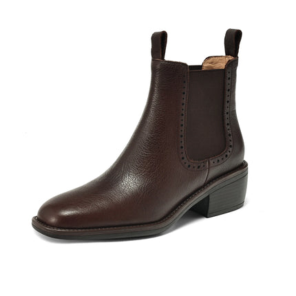 Krazing Pot Big Size 34-43 Cow Leather Round Toe High Heels Retro Modern Chelsea Boots Warm Winter Shoes Motorcycles Ankle Boots