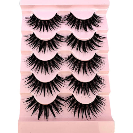 New 5 Pairs Wet False Eyelashes Naturally Wear False Eyelashes Everyday Sharp Tail Thick Simulation Cross Makeup Lashes