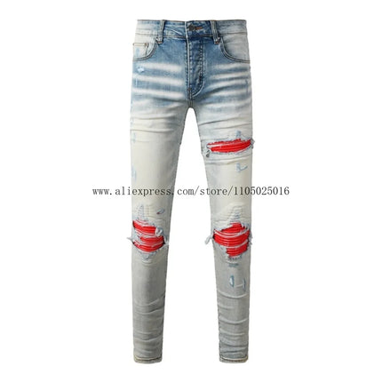 Fashion Americans Brands Men's Jeans Luxury Streetwear Holes Long Trousers Quality Male Stretch Slim Pants Skinny Trousers