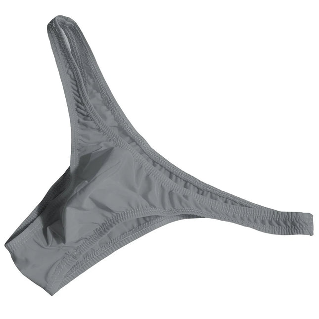 Men’s Ice Silk High Stretch Thong Panties Lingerie Sexy Crotch Bulge Pouch G-string Underpants Solid Color Comfortable Briefs