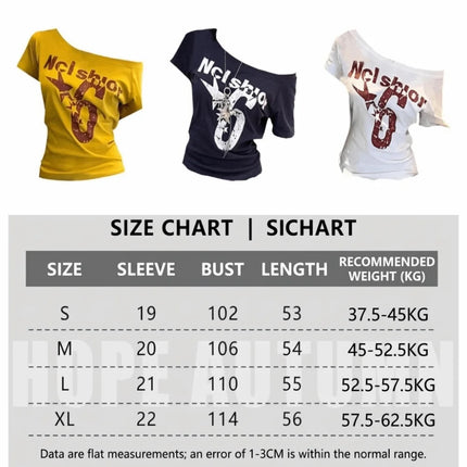 Fashion Y2k Off Shoulder Top Skew Collar Body Basic Short Sleeve Letter Print T Shirt Vintage Style