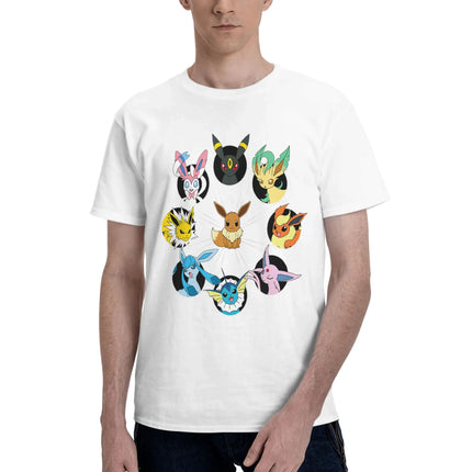 Bandai Pokemon   Eevee Evolution Circle Men's T-Shirt Clothes  Cool Tee Shirt Short Sleeve fugees 100% Cotton