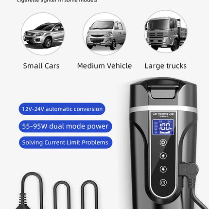 Electric kettle 12v/24v smart car heating cup touch screen thermos cup 450 ml car heating cup adjustable temperature