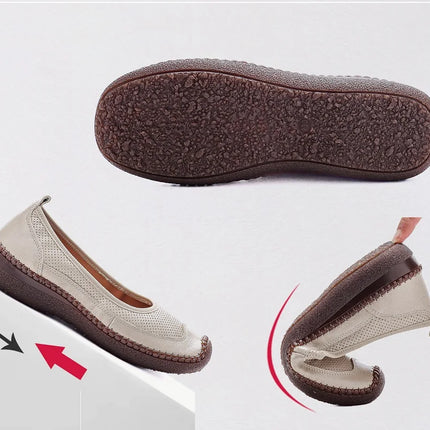 New Real Leather Perforated Ballet Flats Women's Massage Insole Slip On Moccasins Woman Hollow Loafer Casual Daily Shopping Shoe