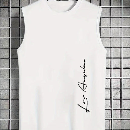 Men's Summer Leisure Sports Fitness Loose Los Angeles Letter Printed Comfortable Breathable Round Neck Sleeveless Tank Top
