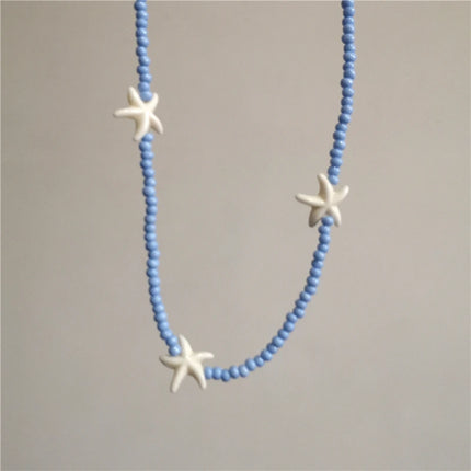 Cute Orange Ceramic Fish Starfish Pendant Beaded Choker Necklace For Women Seaside Vacation Bohemian Harajuku Charm Accessories