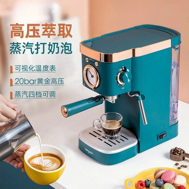 Household Italian high-pressure steam coffee machine with milk frother and bean grinder for freshly brewed coffee