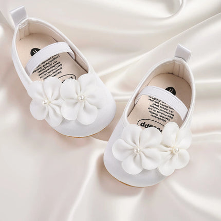 Baby girl shoes, princess children's shoes, soft soled anti slip pearl flower dress, children's shoes, first step 0-18M