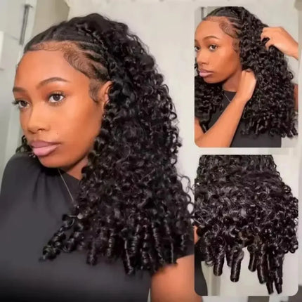 Crochet Human Hair Kinky Curly 120G Knotless Pre-Separated Curly Hair Lightweight Reusable Virgin Hair Extensions Natural Black