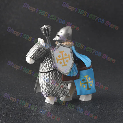 MOC Medieval Military Crusader Knight Building Blocks Castle Army Soldier Figure Horse Mount Shield Sword Accessories Bricks Toy