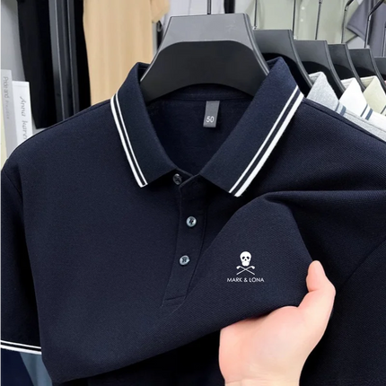 Fashionable men's short sleeved striped polo shirt brand printed top summer 100% cotton comfortable breathable casual T-shirt