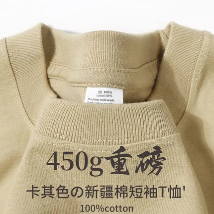 American 450g Solid Heavyweight Cotton Short Sleeve T-Shirt  Loose Casual Men's and Women's Hundred Basic Tops