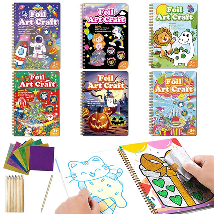 Kids Fun Foil Art Set Montessori Drawing Toy Animal Colouring Book Kindergarten DIY Crafts Creative Activity Toys Christmas Gift