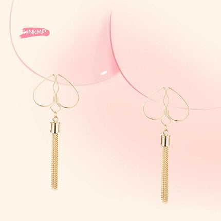 1Pair Adjustable Heart Nipple Clamps with Tassel Non-Piercing Body Jewelry for Women And Couples Sex Toy Accessory