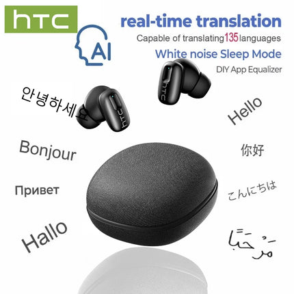 HTC NE75 TWS Bluetooth 6.0 AI Translator HiFi Stereo ENC Noise Cancelling Touch Control Wireless Earphones for Travel Sport