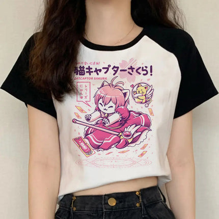 Sakura Card Captor shirt women Pastel University women graphic Retro tshirt Retro kawaii University Trendy hip hop harajuku