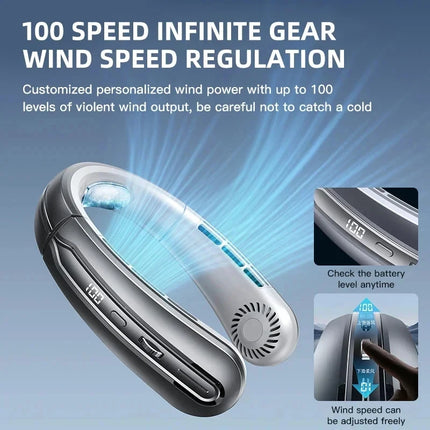 2026 New Air Cooler USB Hanging Neck Fan Portable Leafless Mini Charging Mute LED Digital Display Electric Fan