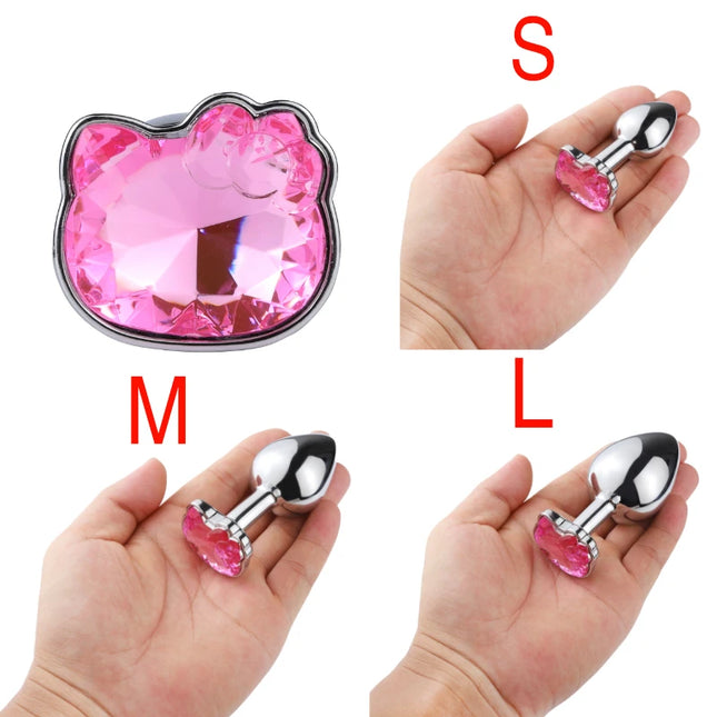 3 Sizes of Cat-Faced Gemstone Metal Anal Plug, Unisex Adult Sex Toys for Men Women, Anal Massager, Pleasure Toy, Girls' Tool, Valentine