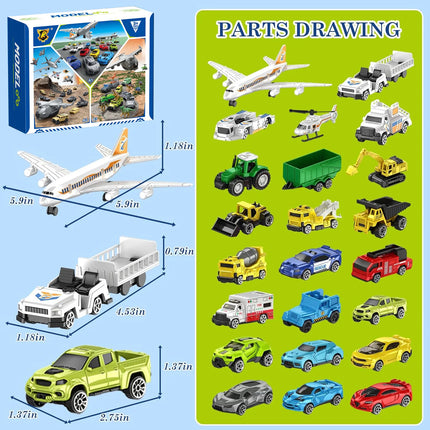 Children's Toy Car Model Set, Featuring 3 Themes: Aviation Aircraft, Dinosaur Transport, and Military Vehicles, Optional, with a Variety of Different Cars and Airplanes, Is a Perfect Gift for Boys and Girls Aged 3-12 for Birt