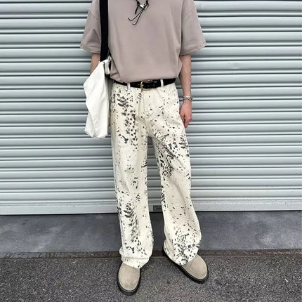 2000S Clothes Y2K Fashion White Leopard Baggy New Jeans Pants For Men Luxury Designer Casual Long Trousers Ropa De Hombre 2024
