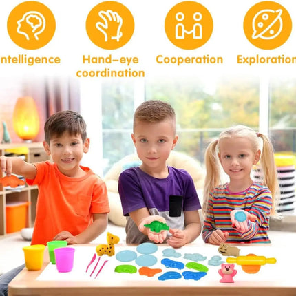 Yeahbo Modelling Clay for Kids, Air Dry Clay 32 Pieces Playdough Set with Polymer Clay Plasticine Moulds, Arts and Crafts