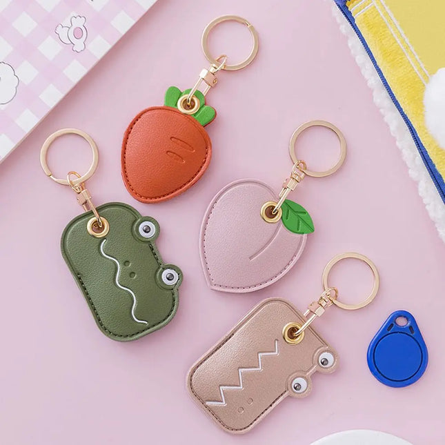 Leather Strawberry Lemon Keychain Case Holder Fashion Women Car Key Ring Charm Bag Car Pendant Gift Anti-lost Pet Dog Cat Collar
