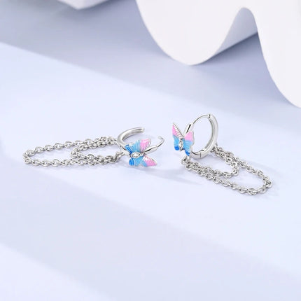 925 Sterling Silver Purple Series Feather Butterfly Dream Catcher Firefly Zircon Earrings for Women Luxury Jewelry Wedding Gift