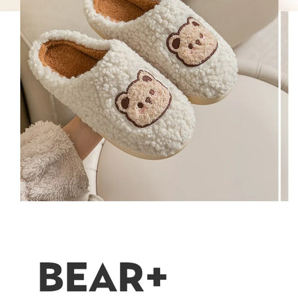 Cute Bear Fluffy Slippers Warm Plush House Shoes for Women and Men