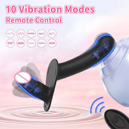 Strap-on Dildo Vibrator Vaginal Masturbatoion Clitoris Stimulator Wearable Double Head 10 Vibration Sex Toys for Couple Lesbian