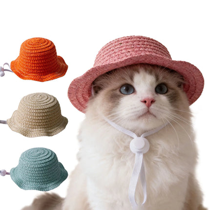 Cute Pet Straw Hat Mini Sun Hat for Cats Dogs Puppy Kitten Outdoor Sun Protection Cap Pet Cosplay Costume Accessories