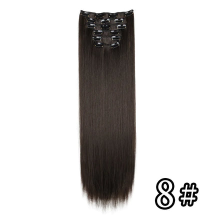 Black Hair Extensions 24"/60cm 6pcs/set Women Long Straight Synthetic Full Head Clip 16 Clips Ombre Heat Resistant Fiber Hair